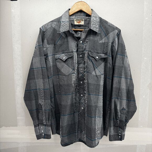 Vintage années 90 Youngbloods Western Shirt Bleu Plaid XL Tinsel Glitter Threaded Long Sleeve Pearl Snap - France